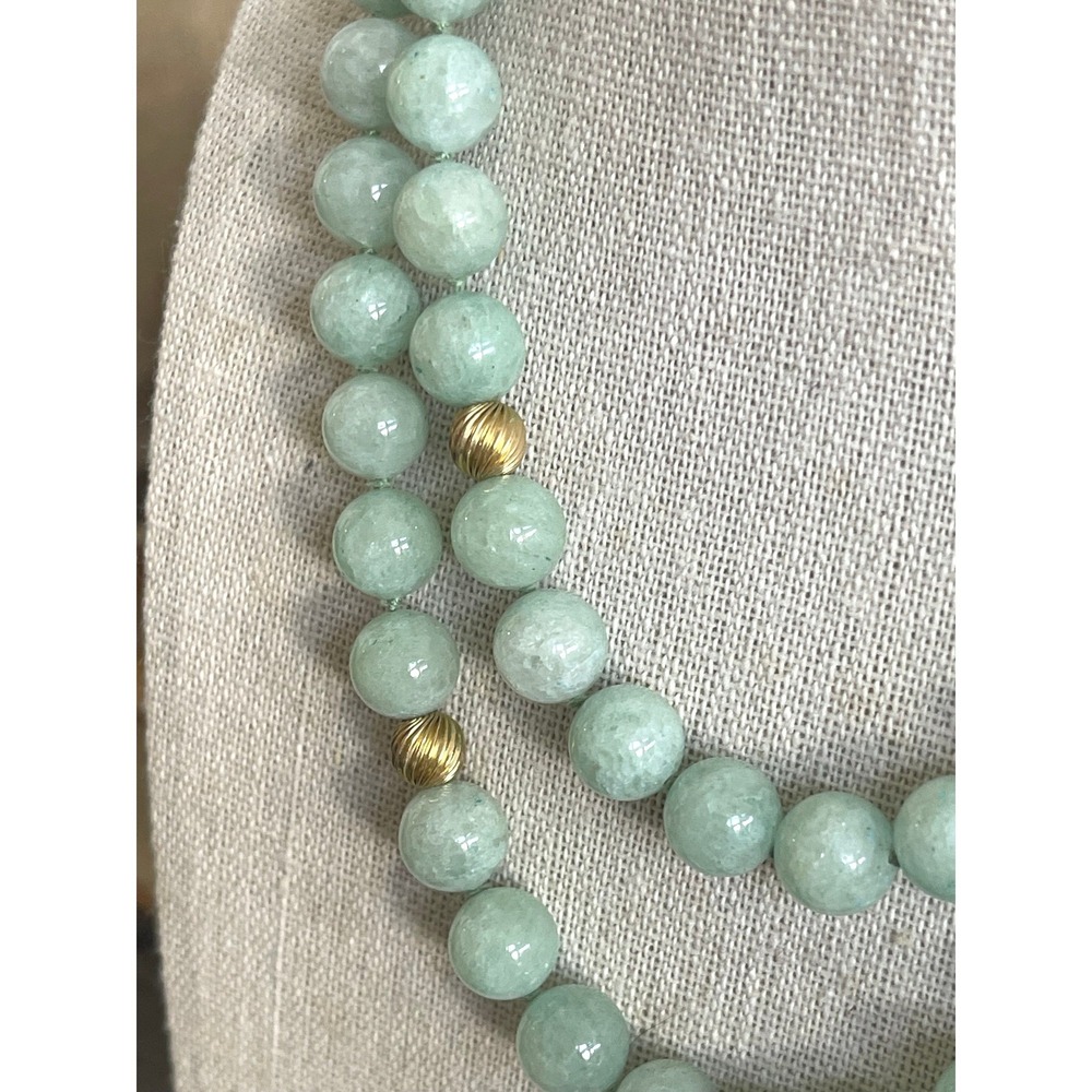 Vintage Aventurine Bead Necklace 32" Endless Strand Gold Tone Spacers 106g - Picture 5 of 7